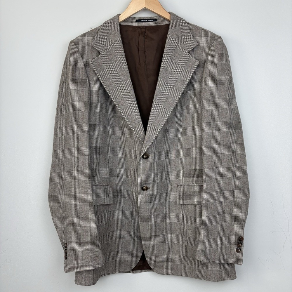 Vintage 70s Yves‎ Saint Laurent Blazer Men 40 Long Tall Brown Plaid Wool YSL